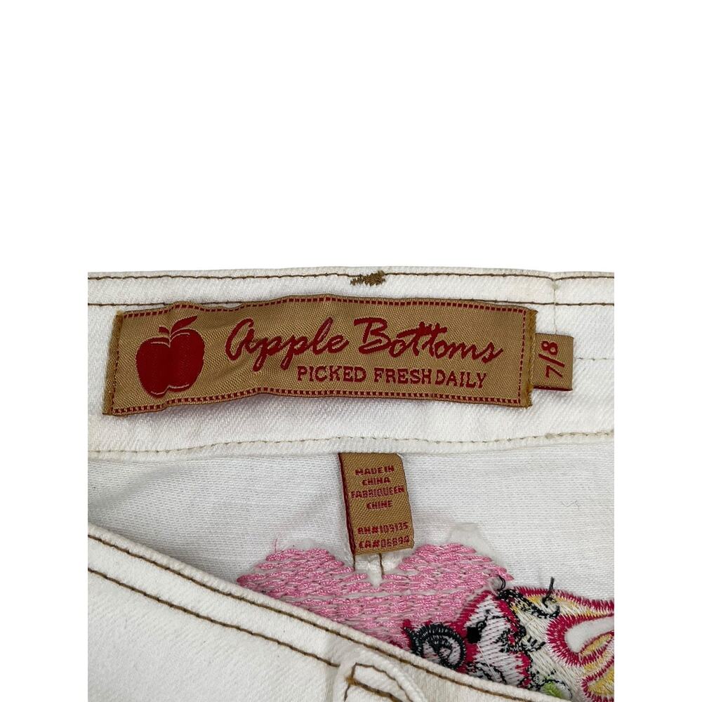 Vintage Y2K Apple Bottom Jeans Mini Skirt Embroidered White Denim Size 7 / 8 - Picture 10 of 12